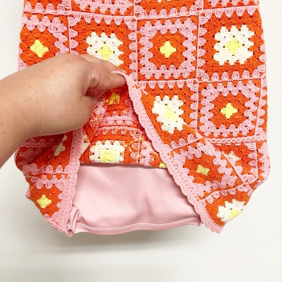 Zara Womens Bloggers Fave Orange Pink Crochet Knit Mini Dress Size Small - Picture 7 of 11